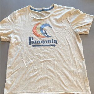 Patagonia Cream Short Sleeve Tee with Multicolor Logo